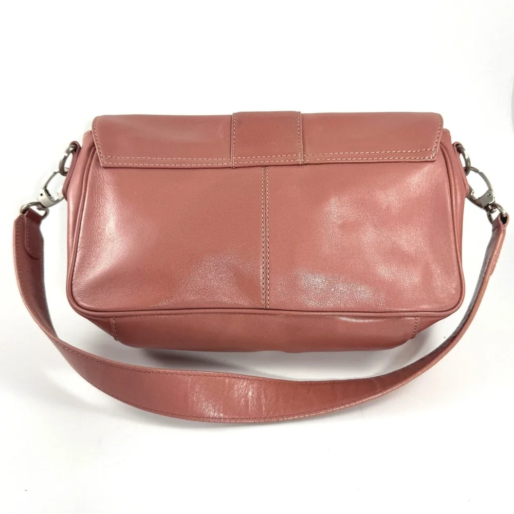Jones New York Dusty Rose Pink Leather Shoulder Bag Buckle Baguette Purse - Picture 6 of 11